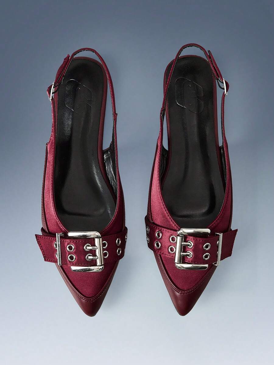 CUCCOO GRLICON Splicing Cross Belt Design Pointed Flat Sandals Red PU Leather Sardine Versatile Low-Heeled Shoes Women, Suitable For Commuting And Office - Red - View 1