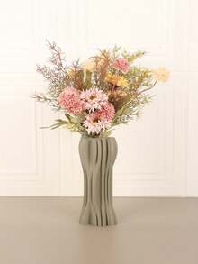 1PC Standard Size Artistic Twisted Curved Line Irregular Shaped Floral Vase Holder With Vertical Ribbed Detail Nordic Minimalist Modern Style For Home Living Room Dried Flower Display Tabletop Centerpiece Ornament Sturdy Non Slip Base - A - View 18