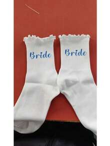 1 Pair White Pure‑Cotton Mid‑Calf Socks With Ruffled Edge, Perfect For Wedding Preparation, Wedding Favors And Parties, Soft And Comfortable, Also Suitable For Home Wear - White double - View 8