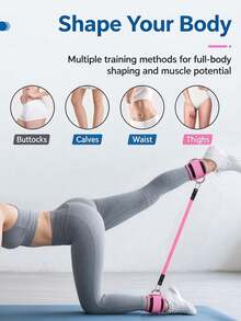 1Set Pink Ankle Strap & Resistance Band Kit, Adjustable D-Ring Ankle Cuffs With 3Pcs Elastic Exercise Bands & Storage Bag, Glute Leg Hip Workout Fitness Equipment For Home Gym - Multicolor - View 2