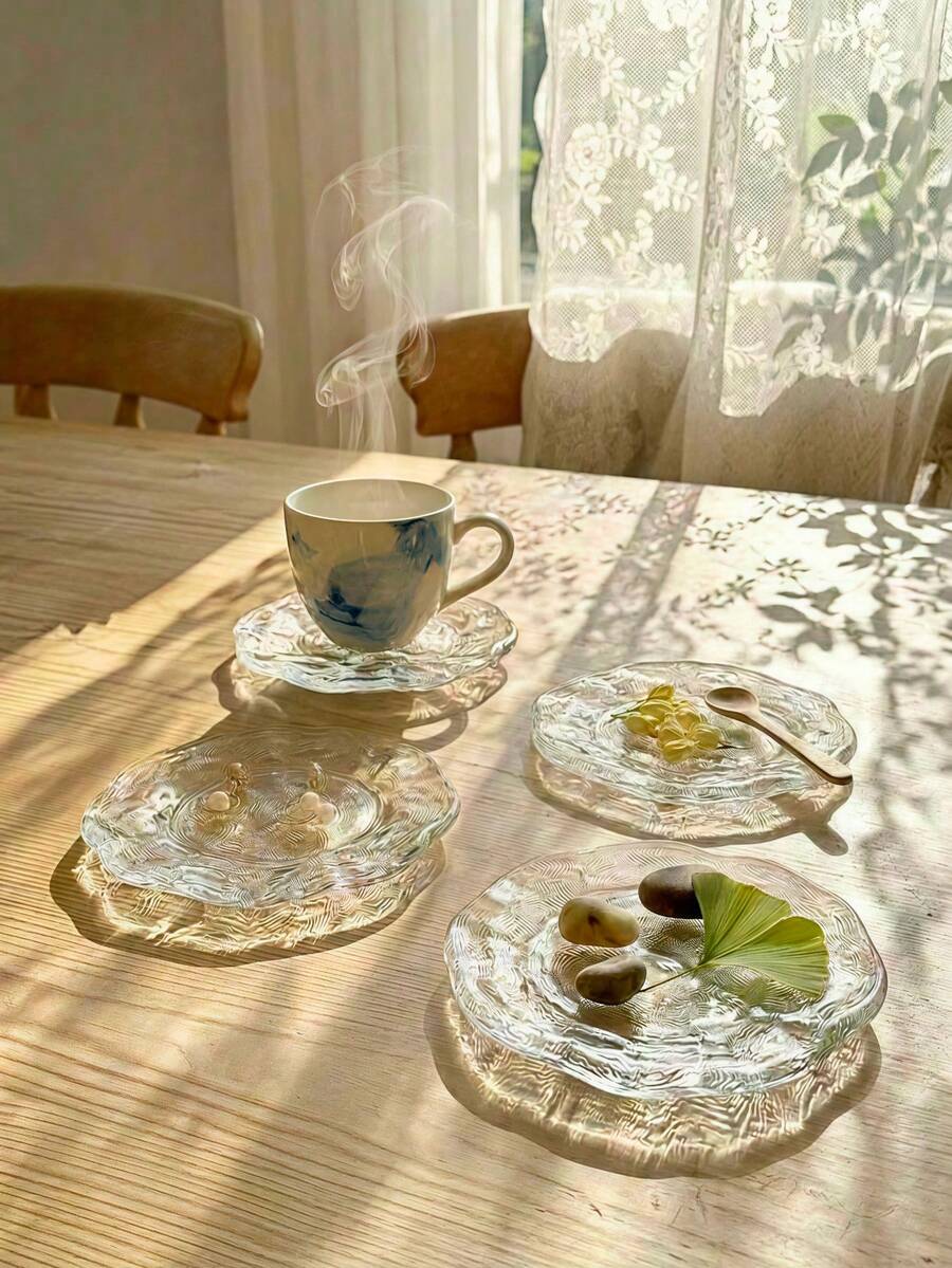 Haus Hana 1個/2個/3個 不對稱融冰造型PP杯墊,厚實透明塑料磨砂質感,耐熱杯墊,適合居家使用、攝影道具與珠寶展示托盤 - 彩色 - 查看 1