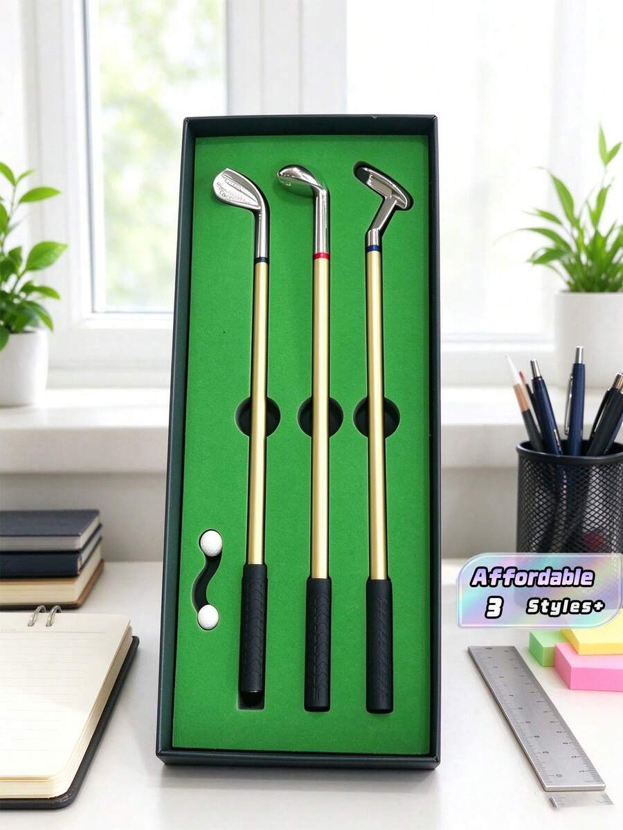 Golf Pen Gift Box, Mini Desktop Golf Game Writing Set, Putter-Shaped Ballpoint Pen And Golf Flag, Board Game, A Gift For Golf Enthusiasts, Christmas Office Supplies