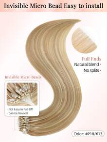 50 Strands Micro Loop Hair Extensions Real Human Hair P18/613# Caramel Blonde To Bleach Blonde Microbead Hair Extensions Utral Smooth And Super Soft Silky Straight Micro Loop Healthy  Human Hair Extensions For Woman Halloween Costumes - S18/613 - View 3
