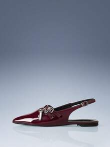 CUCCOO GRLICON Multi-Buckle Design Pointed Flat Sandals Burgundy PU Leather Versatile Low-Heeled Shoes Women, Suitable For Commuting And Office - Burgundy - View 3