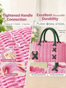 Shopping Handbag Woven Outdoor Oval Storage Basket Shaped Bathroom Wash Basket Storage, Shelf Baskets - Multicolor - View 2