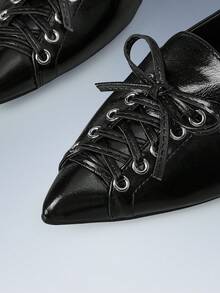 CUCCOO GRLICON Strap Design Pointed Flat Sandals Black PU Leather Versatile Low-Heeled Shoes Women, Suitable For Commuting And Office - Black - View 6