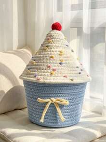 1pc Cute House Shape Woven Storage Basket Large Capacity Snack Sundry Storage Bin With Lid For Home Bedroom Kitchen Organization - Multi-style - View 6