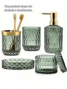 5PCS Bathroom Accessories Set, Lotion Dispenser Toothbrush Holder Soap Dish Cotton Jar, Modern Vanity Countertop Storage Organizer, Elegant Home Decor Gift For Housewarming, Durable Bathroom Kit For Apartment, Complete Bathroom Decor Set - Multicolor - View 11