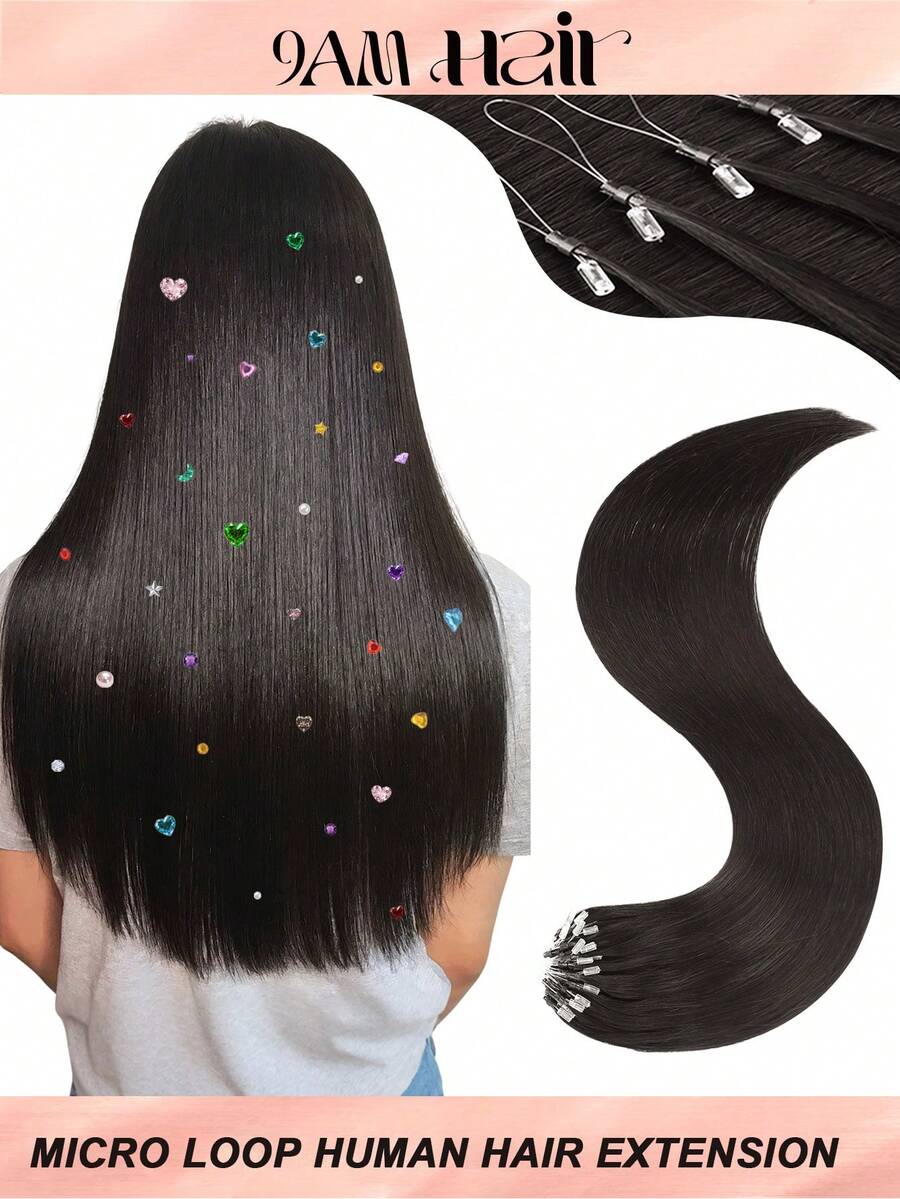 50 Strands Microlink Hair Extensions Human Hair, Natural Black Micro Loop Design, Ultra‑Smooth & Super‑Soft Silky Straight Micro Bead Texture, Premium Healthy Remy Hair, Easy Installation, Ideal For Women Daily Hair Volume Boosting - S1B - View 1