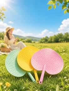 10pcs Plastic Vintage‑Style Hand Fan, Durable Palm‑Shaped Cooling Fan, Retro Hand‑Held Fan For Elderly Daily Summer Use - one size fits all - View 2