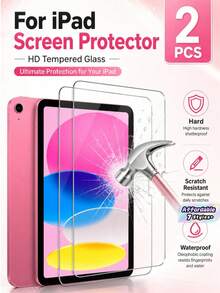 2Pcs, HD Tempered Glass Screen Protector For Pad 11/Air2013/Air 11/2/3/4/Pro/ Air5/Airb, Anti-Scratch Anti-Fingerprint Anti- Shatter Bubble-Free Full Coverage Waterproof Shockproof Anti-Drop, Easy Install Tablet Screen Protector - Clear - View 1