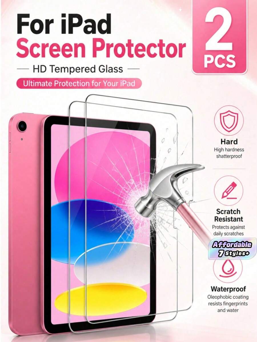 2Pcs, HD Tempered Glass Screen Protector For Pad 11/Air2013/Air 11/2/3/4/Pro/ Air5/Airb, Anti-Scratch Anti-Fingerprint Anti- Shatter Bubble-Free Full Coverage Waterproof Shockproof Anti-Drop, Easy Install Tablet Screen Protector - Clear - View 1