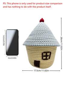 1pc Cute House Shape Woven Storage Basket Large Capacity Snack Sundry Storage Bin With Lid For Home Bedroom Kitchen Organization - Multi-style - View 3
