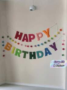 Pre String Happy Birthday Banner, Happy Birthday Banner Set - Felt Ball Wreath - Happy Birthday Wreath, Rainbow Birthday Decoration, Happy Birthday Sign, Birthday Decoration, Party Decoration, Photo Props, 1 (Birthday)+28 (Velvet Balls) - Rainbow - View 1