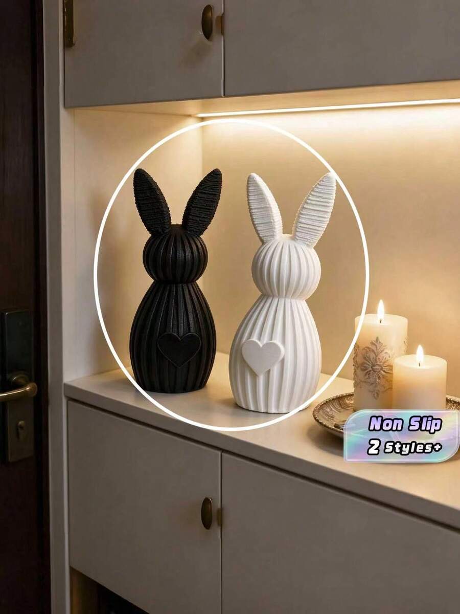 1PC Standard Size 3D Printed Plastic Durable Lightweight Non Slip Scratch Resistant Minimalist Geometric Shape Rabbit Figurine With Heart Design Texture For Valentine Easter Home Office Desk Bookshelf Living Room Entryway Decorative Ornament - Multicolor - View 1