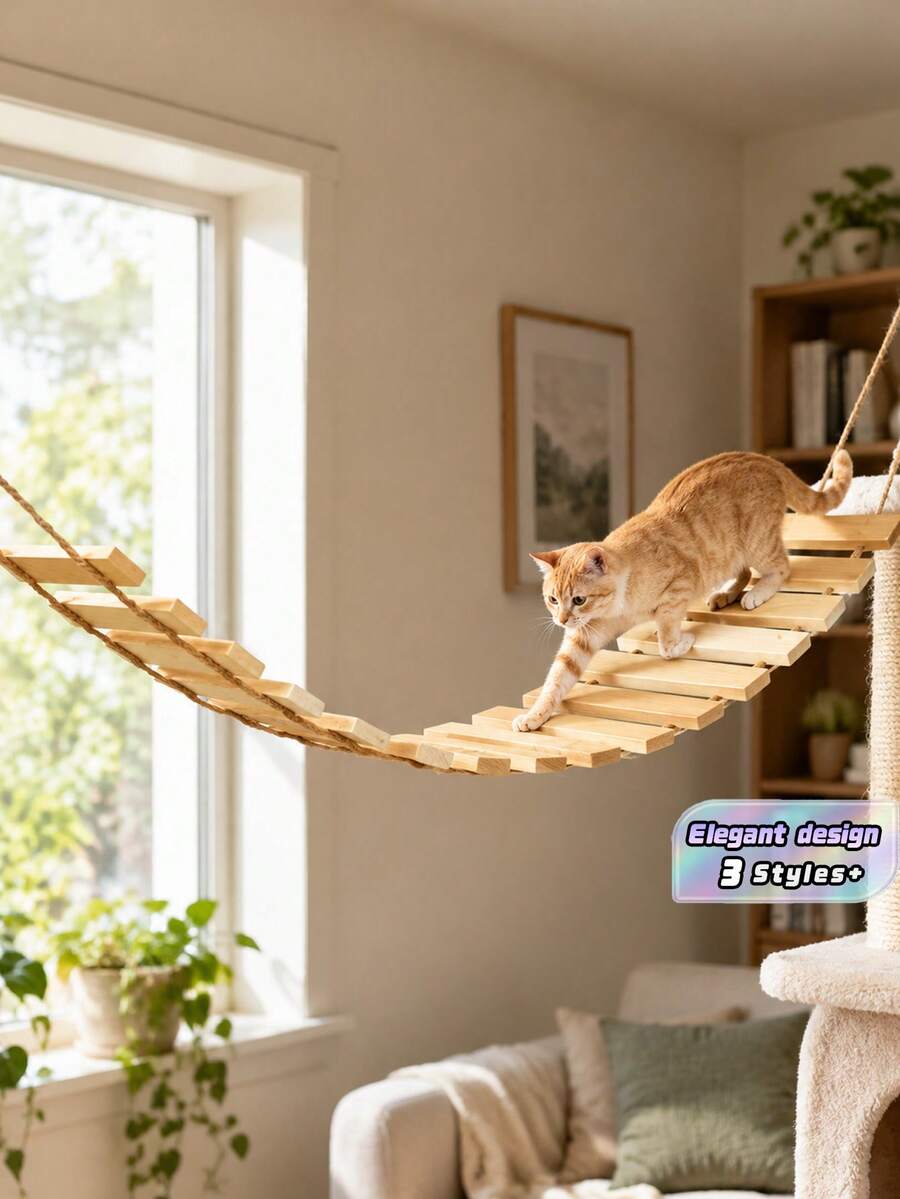 1 Piece Cat Climbing Ladder, Rough Fiber, For Play And Climbing, 50 Cm/100 Cm Length, Natural Pine Wood, Strong And Durable, Maximum Load 12 Kg (26 Lbs) - Apricot - View 1