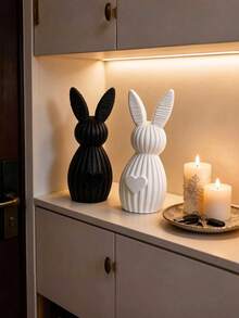 1PC Standard Size 3D Printed Plastic Durable Lightweight Non Slip Scratch Resistant Minimalist Geometric Shape Rabbit Figurine With Heart Design Texture For Valentine Easter Home Office Desk Bookshelf Living Room Entryway Decorative Ornament - Multicolor - View 6