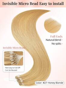 50 Strands Micro Loop Hair Extensions Real Human Hair, 27# Blonde Microbead Design, Ultra‑Smooth & Super‑Soft Silky Straight Texture, Premium Healthy Remy Hair, Easy Installation, Perfect For Women Daily Styling, Hair Volume Boosting - S27 - View 3