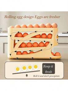 Automatic Rolling Egg Dispenser Organizer For Refrigerator, 4-Tier Space-Saving Egg Holder Tray, Holds 28 Eggs, Durable Plastic Egg Storage Rack For Fridge, Counter, Kitchen Cabinet - cream - View 2