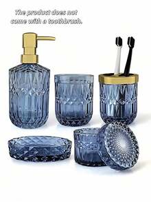 5PCS Bathroom Accessories Set, Lotion Dispenser Toothbrush Holder Soap Dish Cotton Jar, Modern Vanity Countertop Storage Organizer, Elegant Home Decor Gift For Housewarming, Durable Bathroom Kit For Apartment, Complete Bathroom Decor Set - Multicolor - View 13