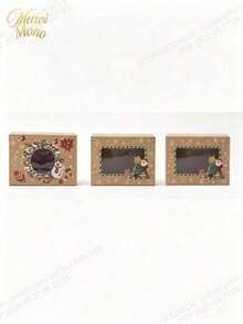 Muroi Mono A Set Of 3 Christmas Window Boxes, Kraft Paper With Transparent Window Design, Warm Retro Christmas Style, For Cookie Baking Packaging And Holiday Gift Storage. - View 12