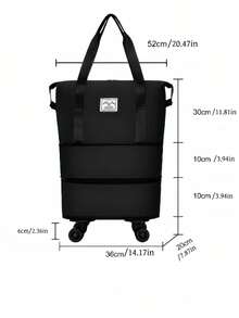 Large Capacity Foldable Travel Duffle Bag With Wheels Durable Nylon Material Black Lightweight Portable Rolling Luggage For Outdoor Trip Carry On Overhead Compartment Compatible For Most Airlines - View 2