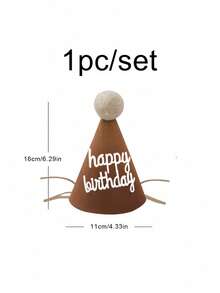 1pc/1set Lace Felt Birthday Hat Party Photo Prop Decoration With Pom Pom Balls - Multicolor - View 2
