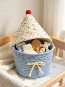 1pc Cute House Shape Woven Storage Basket Large Capacity Snack Sundry Storage Bin With Lid For Home Bedroom Kitchen Organization - Multi-style - View 10