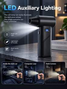 Teckwe Powerful Portable Compressed Air Blower With 130,000 RPM, Weighing . Features A Turbo Fan With 4 Adjustable Speeds, An Electric Blower With LED Lights And An LED Display. The High-Airflow Brushless Motor With Two 2000mAh Batterie (Or Two 1300mAh) - one size fits all - View 3