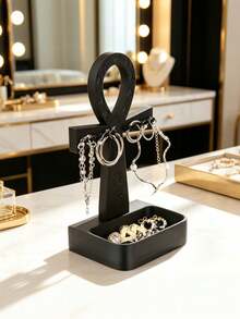 1PC Standard Size Ancient Egyptian Ankh Symbol Shaped Jewelry Organizer Stand With Holds Rings Earrings Necklaces Bracelets Compact Sturdy Non Slip Base Easy Access Desktop Storage Rack For Vanity Dresser Bedroom Office Home Decor Essential - Black - View 10