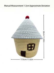 1pc Cute House Shape Woven Storage Basket Large Capacity Snack Sundry Storage Bin With Lid For Home Bedroom Kitchen Organization - Multi-style - View 4