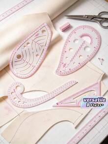 Multi‑Purpose Garment Sewing Measuring Tools, Fashion Design Pattern Drafting Ruler, Suit Tailoring Curve Ruler, Button Position Gauge, Flexible Soft Measuring Tape, Professional Clothing Cutting And Calibration Tools For Dressmakers - Transparent - View 1