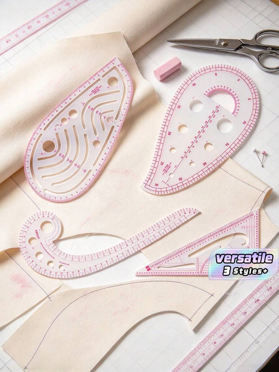 Multi‑Purpose Garment Sewing Measuring Tools, Fashion Design Pattern Drafting Ruler, Suit Tailoring Curve Ruler, Button Position Gauge, Flexible Soft Measuring Tape, Professional Clothing Cutting And Calibration Tools For Dressmakers - Transparent - View 1