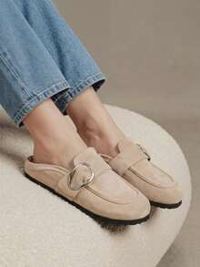 Solecia Retro Mules Shoes Side Buckle Back Empty Slippers Casual Shoes Fall Shoes - Khaki - View 4