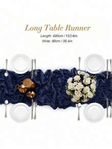 1/5Pcs ,Navy Blue Bohemia Cheesecloth Table Runner Rustic Gauze Tablecloth Table Cover, Countryside Vintage Transparent Table Runner Farmhouse Decorative Table Runner,Simple Polyester Tablecloth Decoration, Suitable For The Dining Table - navy blue - View 6