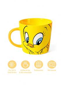 LOONEY TUNES X SHEIN 400ml/14oz 黃色可愛小鳥陶瓷馬克杯，家用早餐牛奶咖啡水杯，女生學生桌面飲水杯，辦公室下午茶卡通彩繪情侶禮物飲水杯 - 黃色 - 查看 3