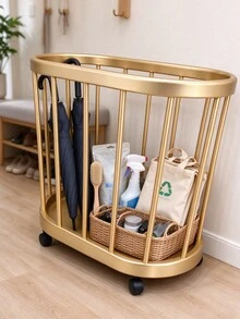Waterproof Rolling Laundry Basket, Slim Large‑Capacity Dirty Clothes Hamper With Wheels For Bathroom Home, Yoga Mat Storage Bin - White - View 2