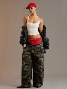 Viva Strut Ladies Retro Rivets Red Suede Waist Bag/Chest Bag, Fashionable, Personalized, Simple, Versatile, Street, Sweet And Cool Girls Y2k, For Daily, Shopping - Red suede - View 9
