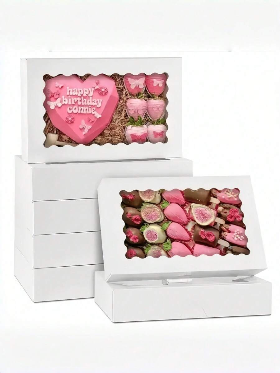 12*8*2.5 Inch Pop-Up Auto Bakery Boxes With Window, 1/6/12Pcs White Cookie Treat Boxes For Strawberry Chocolate Covered Snacks, Pastries, Pancakes, Donuts - White - View 1