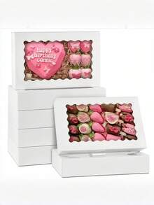 12*8*2.5 Inch Pop-Up Auto Bakery Boxes With Window, 1/6/12Pcs White Cookie Treat Boxes For Strawberry Chocolate Covered Snacks, Pastries, Pancakes, Donuts - White - View 2