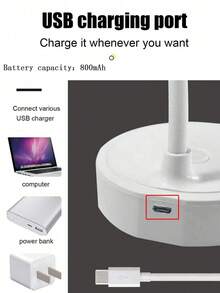 مصباح مكتب LED قابل للشحن عبر USB مع ثلاثة مستويات لضبط السطوع، قابل للتبديل بين أوضاع الإضاءة البيضاء/المحايدة/الدافئة وبوظيفة إضاءة ليلية صغيرة، حماية للعين - أبيض - مشاهدة 15
