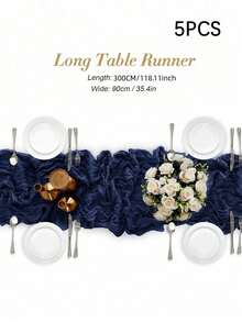 1/5Pcs ,Navy Blue Bohemia Cheesecloth Table Runner Rustic Gauze Tablecloth Table Cover, Countryside Vintage Transparent Table Runner Farmhouse Decorative Table Runner,Simple Polyester Tablecloth Decoration, Suitable For The Dining Table - navy blue - View 15