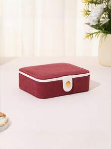 Portable Jewelry Box PU Leather Velvet Lining With Mirror Button Closure Earring Stud Ring Necklace Organizer Exquisite Compact Travel Case Thanksgiving Gift For Women Girls Home Dresser Trip - a - View 13