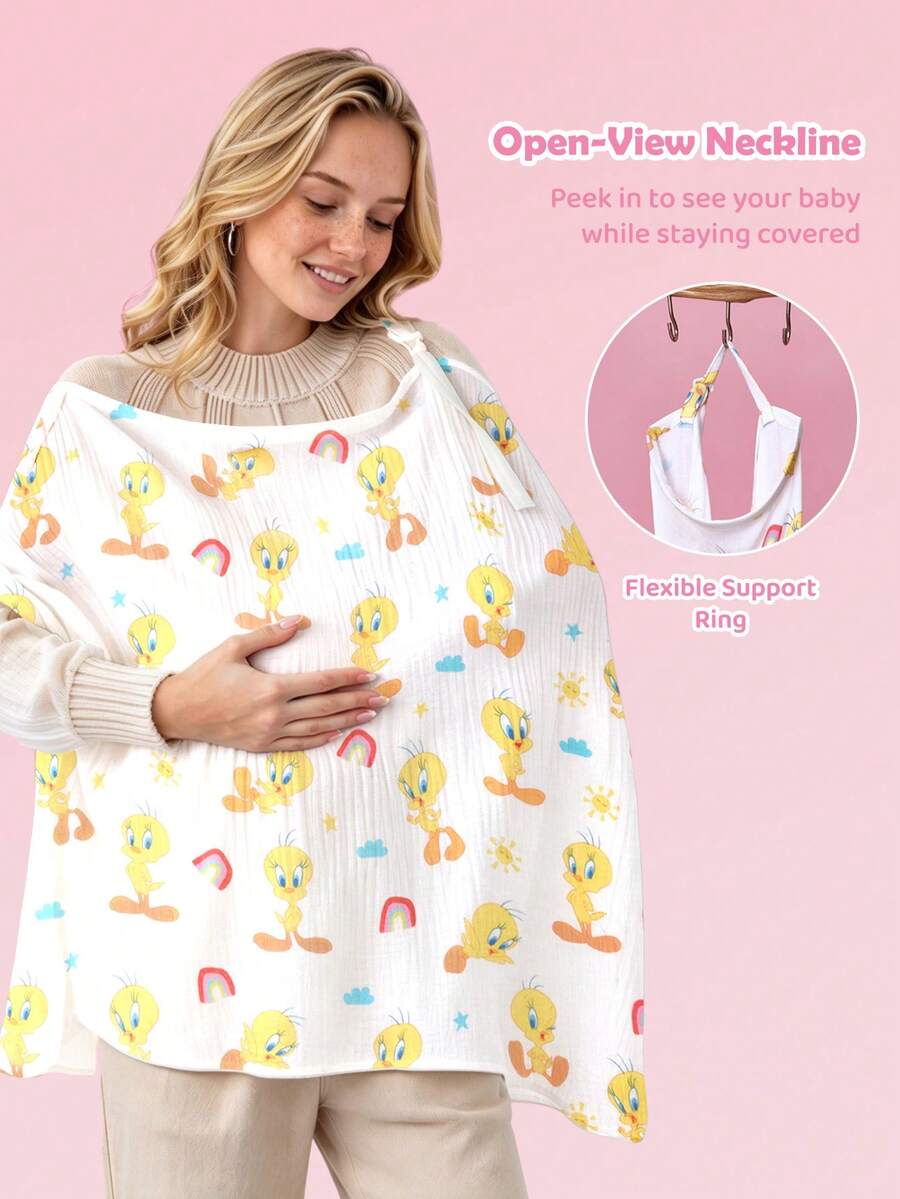 LOONEY TUNES X SHEIN 1 Cartoon Cute Printed Mother Nursing Gown, Go Out Baby Carriage Cover, Soft And Comfortable For Daily Use In All Seasons - Multicolor - View 1