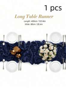 1/5Pcs ,Navy Blue Bohemia Cheesecloth Table Runner Rustic Gauze Tablecloth Table Cover, Countryside Vintage Transparent Table Runner Farmhouse Decorative Table Runner,Simple Polyester Tablecloth Decoration, Suitable For The Dining Table - navy blue - View 16