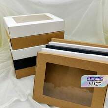 10pcs/Pack Kraft Paper & White Cardboard Transparent Pvc Window Display Gift Box For Towels, Silk Scarves, Toys, Necklaces, Etc. - Boxes - View 1