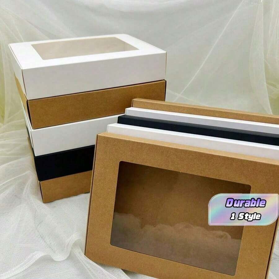 10pcs/Pack Kraft Paper & White Cardboard Transparent Pvc Window Display Gift Box For Towels, Silk Scarves, Toys, Necklaces, Etc. - Boxes - View 1