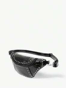Viva Strut Ladies Fashionable Personality Simple Versatile Street Sweet And Cool Girls  Y2K Black Crocodile-Embossed Faux Leather Rivet Waist/Chest Bag - Black alligator pattern - View 4