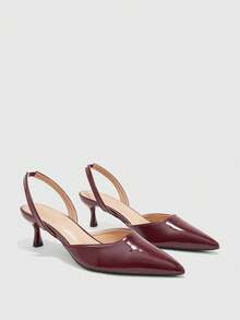 CUCCOO BIZCHIC Women's Spring And Summer New Burgundy Pointed Back Strap Stiletto Wear Commuter High Heels Fall Shoes - Burgundy - View 1