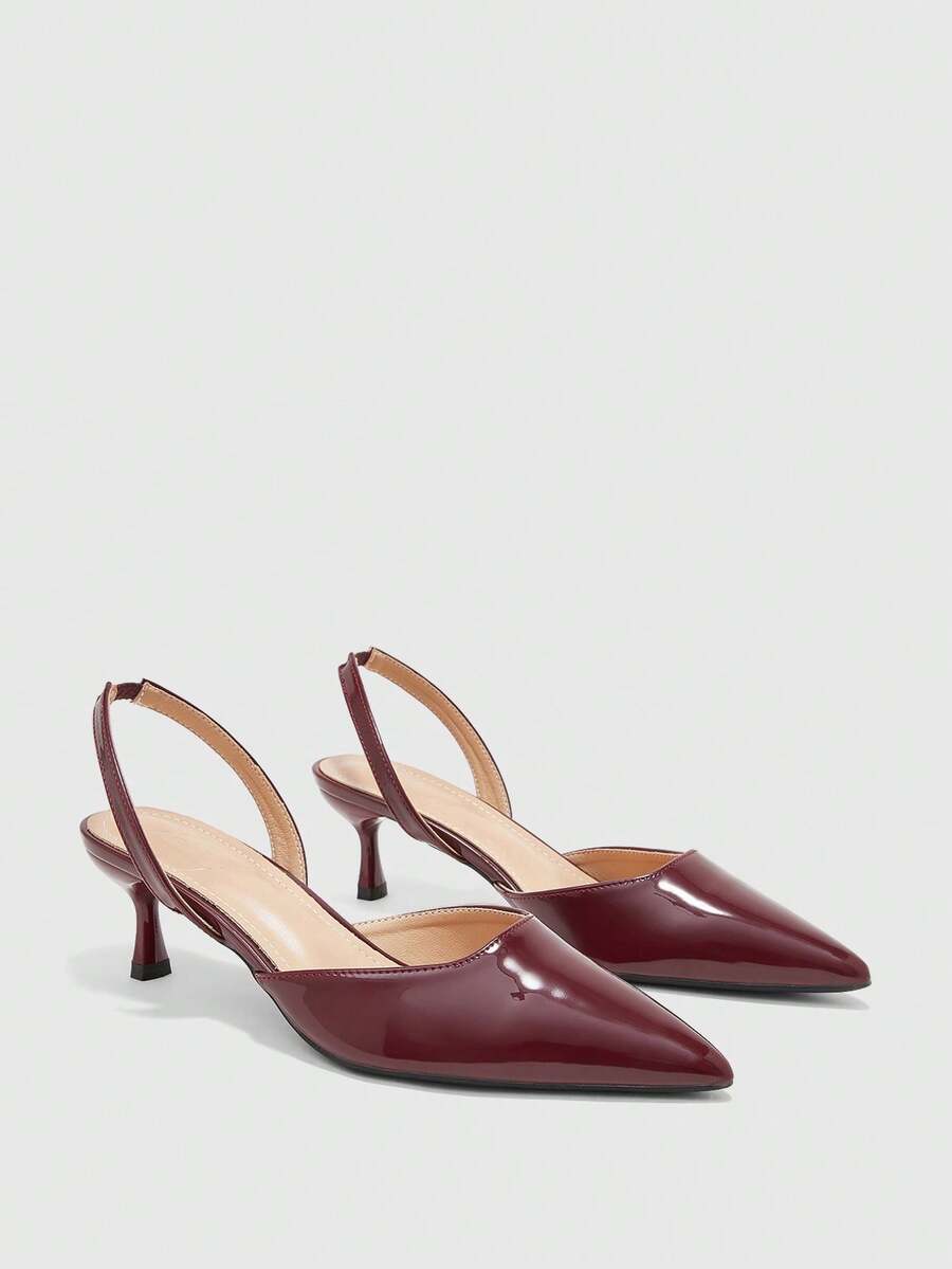CUCCOO BIZCHIC Women's Spring And Summer New Burgundy Pointed Back Strap Stiletto Wear Commuter High Heels Fall Shoes - Burgundy - View 1